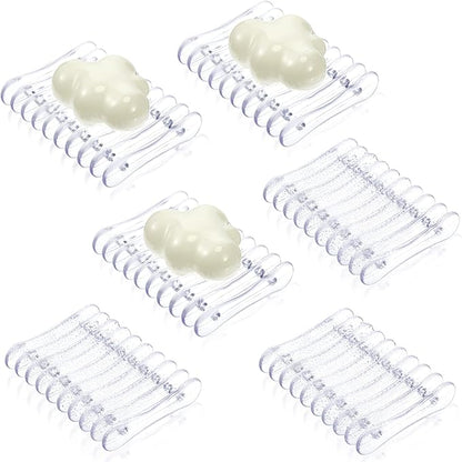 Plastic Bar Soap Holder Soap Saver Tray Bar Dish Self Draining Dishes for Sponge Dryer Bathroom Toilet Shower Kitchen Restaurant Counter(Clear,6 Pieces)