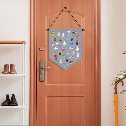 Wall Hanging Brooch Organizer Storage Board Colorful Enamel Pin Badge Canvas Display Banner Earrings Case Collection Holder 12.6x10in(Not Include Any Accessories) (Grey)
