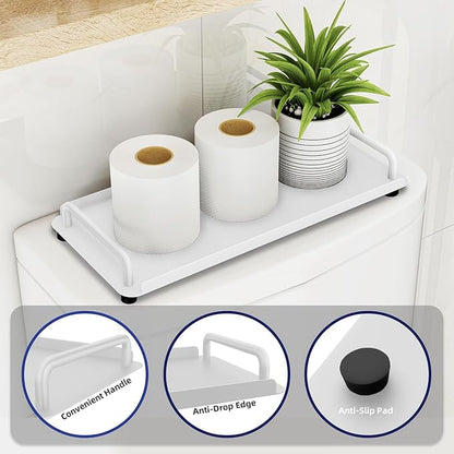 Gypie 2 Pack Bathroom Vanity Tray, Toilet Tank Tray with Handle, Bathroom Trays for Counter, Toilet Tank, Kitchen (White)