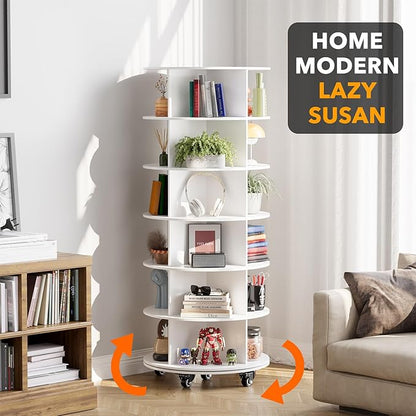 SpaceAid Spinning Shoe Rack with Wheels, 6 Tier Rotating Organizer Shoe Tower Lazy Susan with Thick Bottom, 360 Display Revolving Storage Shelf, Round Circular Rotate Organization, White
