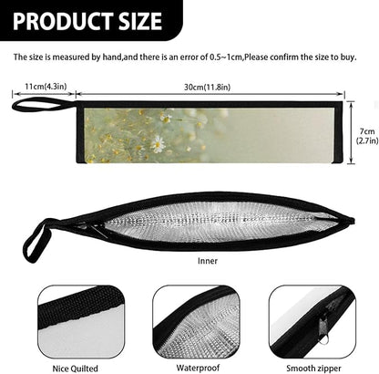 Portable Tableware Carrier Pouch Cutlery Bag Silverware Organizer Accessories for Travel Camp Party, Daisy Field Green