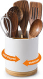 LoeJan 3 Compartment Utensil Holder, Extra Large Utensil Crock, Stable Ceramic Utensil Organizer, Cooking Tool Organizer Set for Kitchen Counter Farmhouse Decor, Textured White