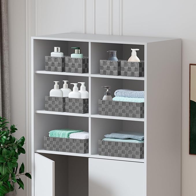 Posprica Woven Baskets, Storage Baskets for Organizing (Set of 8), Cube Baskets Bin Container Matching Storage Boxes Organizers for Pantry, Office, Shelves, Media-room