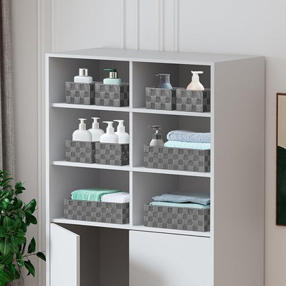 Posprica Woven Baskets, Storage Baskets for Organizing (Set of 8), Cube Baskets Bin Container Matching Storage Boxes Organizers for Pantry, Office, Shelves, Media-room