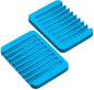 ZAPPOWARE Self Draining Soap Dish for Bar Soap - Pack of 2 Blue Silicone Waterfall Drain Soap Savers for Shower, Bath, Kitchen Countertop