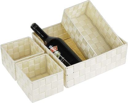 Posprica Woven Storage Baskets for Organizing, Small Black Baskets Cube Bin Container Tote Organizer Divider for Drawer, Closet, Shelf, Dresser, Set of 4(Beige)