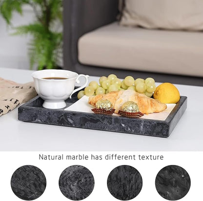Marble Bathroom Vanity Tray, Natural Luxury Vanity Home Kitchen Bathroom Table Tray, Stone Decorative Countertop Dresser Trays for Key Coffee Perfume Jewelry Makeup (Black, 12"x 8" x1.2")