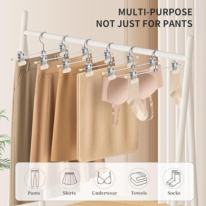 Pants Hangers with Wide Clips 100 Pack Adjustable Skirt Hangers for Women Non-Slip Clothes Hanger for Pants Heavy Duty Space Saving Trousers Hanger for Jeans,Shorts Ivory,12Inch