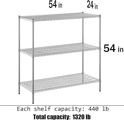 24" Deep x 54" Wide x 54" Height Wire Shelving Kit | 3-Tier | NSF Commercial Storage Rack Unit