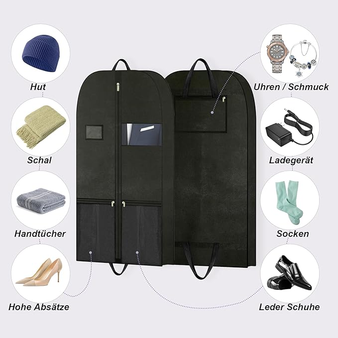 43" Garment Bags for Closet Storage and Travel, Gusseted Hanging Garment Bags for Men Women with Pockets Handles and Zipper, Suit Cover Bags for Clothes, Suits, Dress, Shirts, Coats, Jackets, 2 Pack