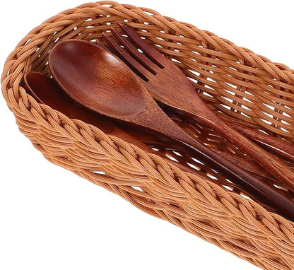 Angoily Wicker Silverware Organizer, Hand-Woven Wicker Flatware Silverware Holder, Kitchen Organizer Storage for Countertop Small Utensil Holders Party Table Spoon Knives Fork Flatware Candy Basket