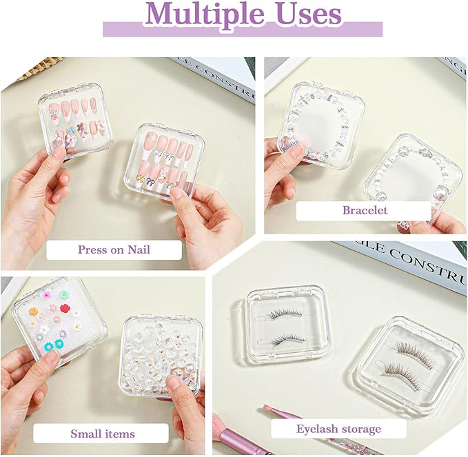 8Pcs Press On Nail Cases, Press On Nails Packaging Transparent Nails Storage Box for Manicurist & Enthusiasts, Includes 60Pcs Double Sided Adhesive Tape Organizing Lightweight