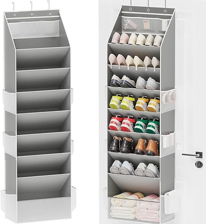Over the Door Shoe Organizer, 8 Tier Hanging Shoe Rack with Large Pockets, Shoes Storage Rack Closet Shoes Holder for Sneakers Boots Heels Wall Dorm