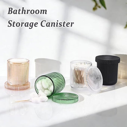 Hipiwe Glass Qtip Holder Dispenser - 2 Pcs Apothecary Jars Set with Lid, Clear Cotton Swabs and Balls Canister, Vanity Makeup Organizers and Storage Bathroom Essentials Accessories Decor