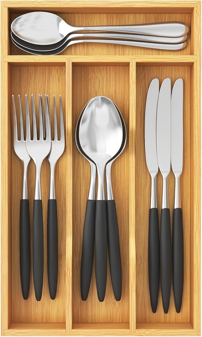 Lifewit Silverware Drawer Organizer, Utensil Tray for Kitchen, Flatware and Cutlery Holder, Storage for Spoons Forks Knives, 6.7 x 12", Natural