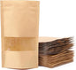 100pcs Kraft Paper Treat Bags with Window, Ziplock Stand Up Pouches for Packing Food Cookies Snacks