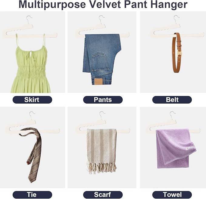 Velvet Pants Hangers - 8 Pack White Non Slip Open Ended Hanger with 360 Swivel Hook - Closet Space Saving Hanger for Heavy Pants, Jeans, Trousers, Scarf