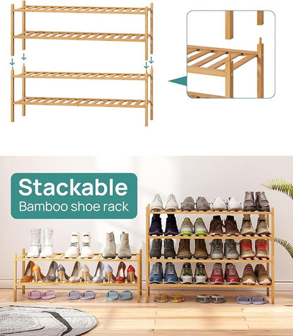 viewcare Shoe Rack, 4-Tier Long Shoe Rack for Entryway, Bamboo Wood Shoe Shelf for Closet & Hallway, Long 33IN | Beautiful | Functional | Sturdy | Durable