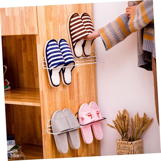 Amosfun 2pcs Eco-friendly Wall Hanging Shoe Rack Single Layer Adhesive Hooks for Shoes Organizer for Bathroom Living Room Door