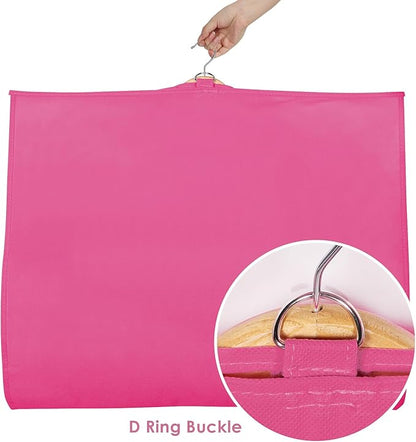 Univivi Dance Costume Bags Garment Bag 40 Inch Hanging Clothes for Dance Competitions, with 3 Medium Clear Zipper Pockets for Dance Costumes, Closet Storage (Rose Red) - 4 Pack