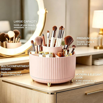 Makeup Brush Holder, Makeup Brush Organizer Countertop, Skincare Makeup Cosmetic Perfume Organizer Storage Box Case for Vanity Bathroom Countertop(Pink)