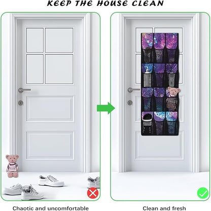 Blue Butterfly Over The Door Organizer, 12 Mesh Pockets Breathable Hanging Storage for Bedroom & Closet, Elegant Design for Scarves, Hats & Accessories