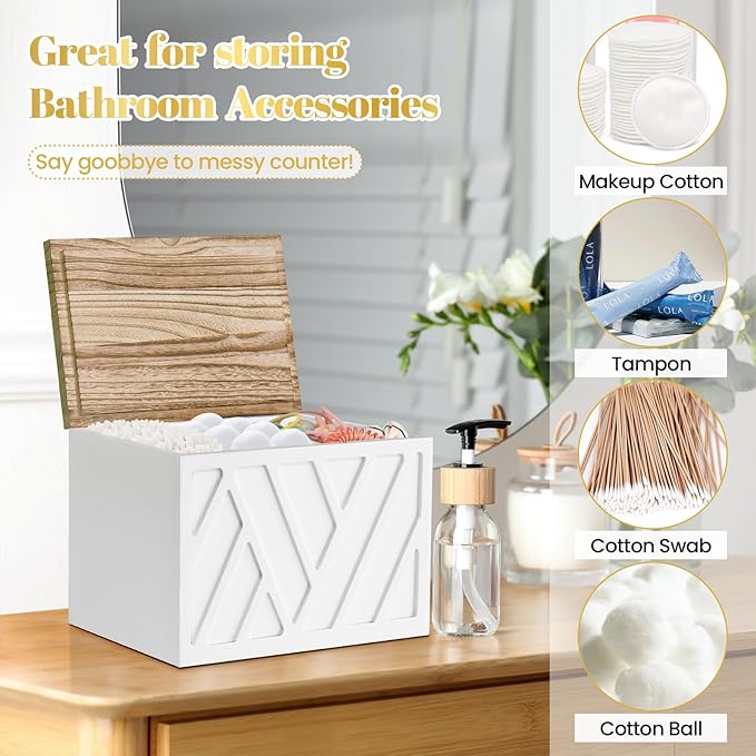 Tampon Holder for Bathroom Decor, Feminine Product Organizer with Lid, Shark Week Tampon Storage, Wood Pad and Tampon Organizer for Toilet Organizer, Bathroom Accessories Box for Girl Stuff