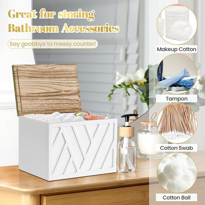Tampon Holder for Bathroom Decor, Feminine Product Organizer with Lid, Shark Week Tampon Storage, Wood Pad and Tampon Organizer for Toilet Organizer, Bathroom Accessories Box for Girl Stuff