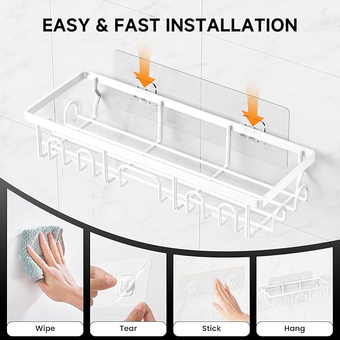Shower Caddy, 3 Pack Shower Shelves for Inside Bathroom, Rustproof Adhesive Bathroom Organizer with Soap Holder, No Drilling Washroom Organizers and Storage for Bathtub Room/Kitchen/Home, White