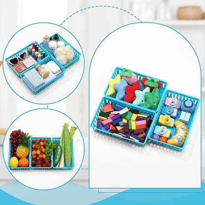 Wenqik 24 Pcs Plastic Storage Baskets for Classroom Organizing Small Pantry Storage Bins Rectangular Tray for Back to School Household Toys Classroom Bedrooms, Kitchens Countertops(Blue)