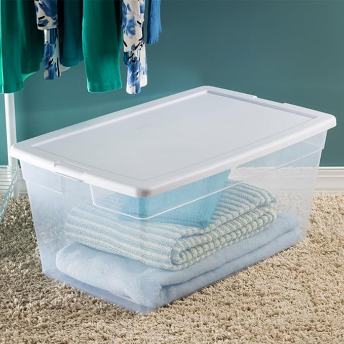 Sterilite 12-Pack 90 Quart Storage Box, Stackable Clear Plastic Bins with Snap-On Lids - Heavy-Duty Organizing Containers for Closet, Bathroom, and Office