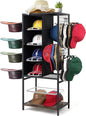 Meangood Hat Holder Stand, 5 Tier Big Capacity Hat Organzier Display Rack with Deep Pockets Remove Hooks for Storage Baseball, Cowboy, Caps Boxes, Western Rustic Brown