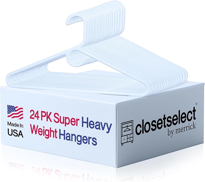 Super Heavy Duty Plastic Hangers, Made in USA, White Super Heavy Weight Hanger, 24 Pack