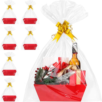 AFOROEOA 6PACK Red Baskets For Gifts Empty, 10x12”Thick Gift Basket with 6Bows 6Bags Empty Gift Baskets for Christmas, Easter, Birthdays, Valentine’s Day Wrapping Gift