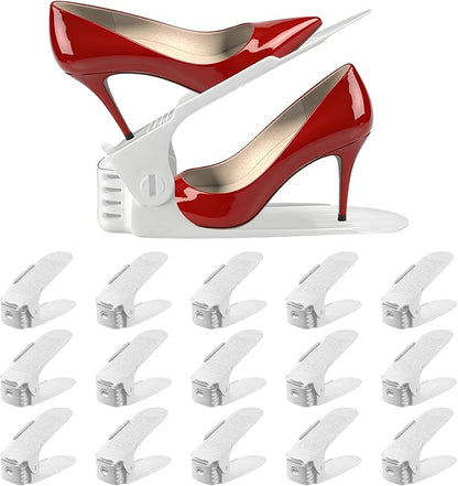 15 Pack Shoe Slots Organizer, 4 Levels Adjustable Shoe Stacker Effective Space Saver 50% for Closet Organization, White