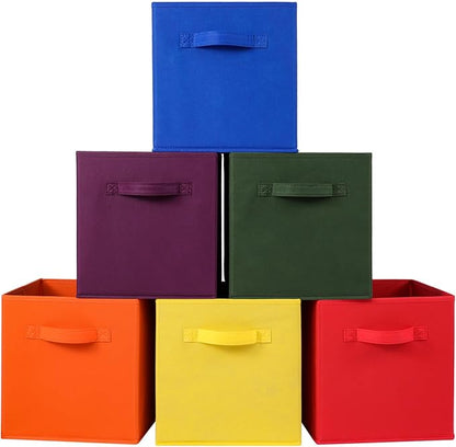 Stero Fabric Storage Bins 6 Pack Fun Colored Durable Storage Cubes with Fabric Handles Foldable Cube Baskets for Home, Kids Room, Closet and Toys Organization Multi Colors-2