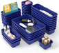 33 PCS Drawer Organizer Set, 4 Size Makeup Drawer Divider Organizer With Non-Slip Pads, Interlocking Plastic Storage Bins for Office,Jewelry Vanity,Gadgets, Bathroom,Kitchen, Navy