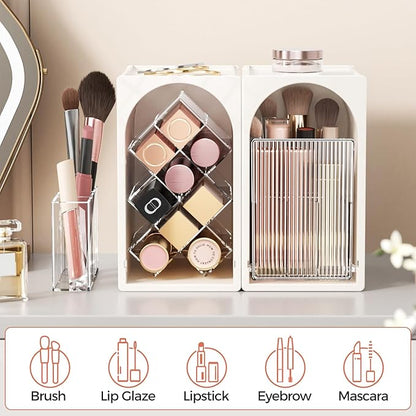 INVSSENE Stackable Makeup Organizer Countertop, Storage Perfume Skincare Cosmetic Lipstick Face Mask Makeup Brush Palettes, Ideal for Vanity Bathroom Counter