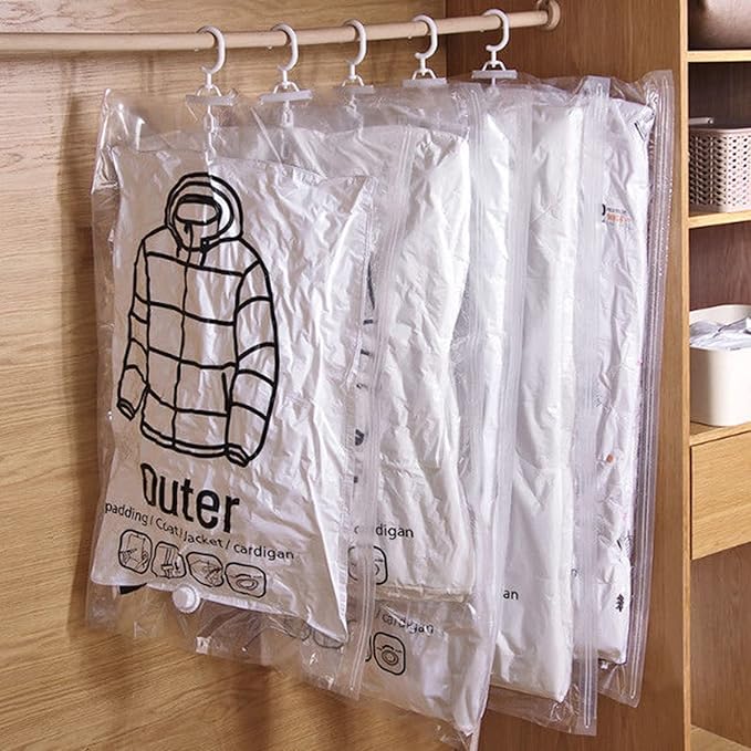 Hanging Vacuum Storage Bags, 2024 New Reusable Hanging Vacuum Storage Bags for Clothes, Coats, Jackets, Hanging Compressible Storage Bag Space Saver Bags with Hand Pumps (Medium, 2Pcs)