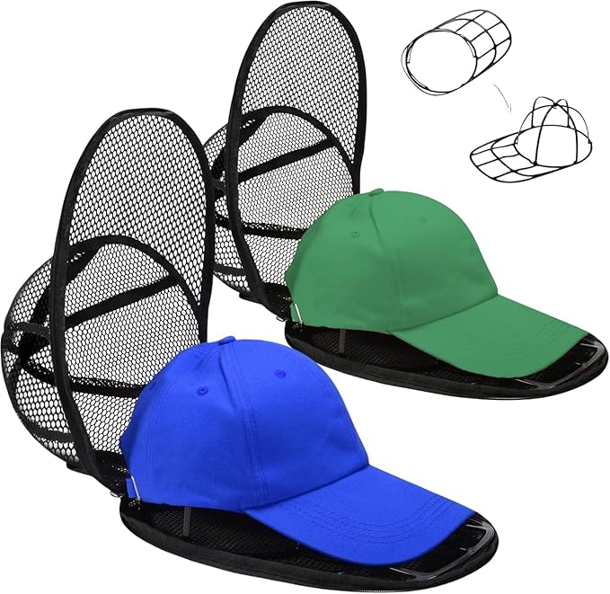 [2 Pack] Hat Washer Cage, Baseball Cap Protector Cover for Washing Machine and Dishwasher, Durable Frame and Mesh Net Keep Your Caps in Shape, Ideal for Adults and Kids Ball Caps, Black