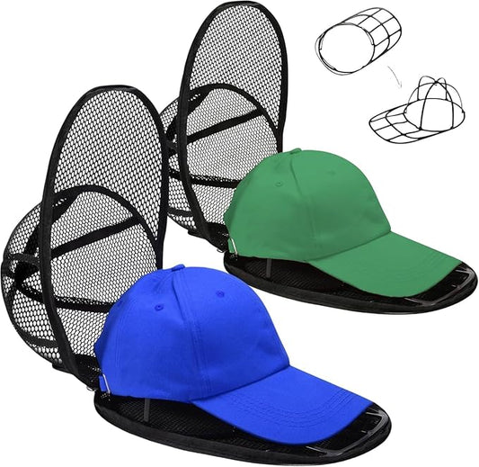 [2 Pack] Hat Washer Cage, Baseball Cap Protector Cover for Washing Machine and Dishwasher, Durable Frame and Mesh Net Keep Your Caps in Shape, Ideal for Adults and Kids Ball Caps, Black