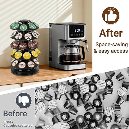 K Cup Holder, Coffee Pod Holder for Keurig Pods - 40 Capsule Spinning Organizer with 360° Turntable, Also Fits Nescafé Dolce Gusto Pods, Space Saving for Kitchen Counter & Office