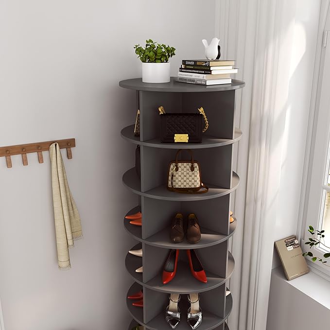 Rotating Shoe Rack, 7-Tiers Storage Shoe Rack Tower, Free Standing 360°Shoe Storage Organizer Shoe Rack for Entryway Living Room Hallway (Grey, 7-Tiers)