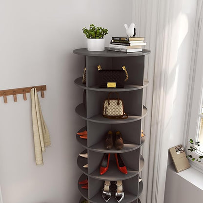 Rotating Shoe Rack, 7-Tiers Storage Shoe Rack Tower, Free Standing 360°Shoe Storage Organizer Shoe Rack for Entryway Living Room Hallway (Grey, 7-Tiers)