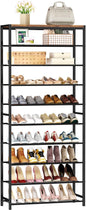 HOMEFORT 10 Tiers Shoe Rack Organizer,30" Shoe Storage Shelf for Closet, Shoe Rack for Entryway,Holds 36-40 Pairs of Shoe, Tall Shoe Stand with Metal Shelves and MDF Top Board,Rustic Brown