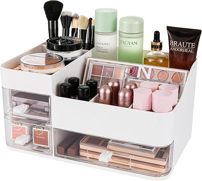 KLGO Makeup Organizer and Storage Cosmetic Display Case With 3 Clear Drawers Skincare Organizer for Bathroom Make Up Stand for Vanity Lipsticks, Jewelry, Nail Care, Eyeshadow, Skincare