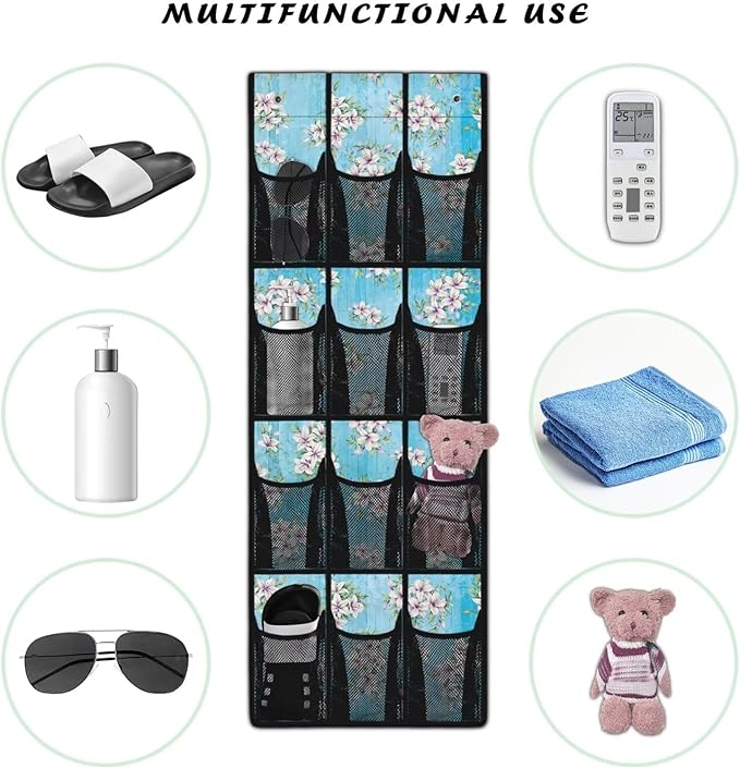 Easter Lily Over the Door Shoe Organizer 12 Large Mesh Pockets Sturdy Oxford Fabric Shoe Organizer Door Hanger for Bedroom Bathroom