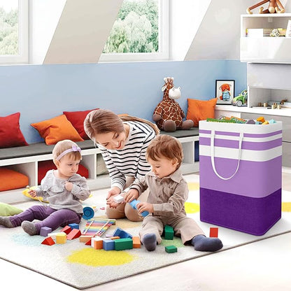 StorageRight Large Collapsible Laundry Basket Hamper with Easy Carry Handles，Freestanding Clothes Hampers for Laundry, Bedroom, Dorm, Towels, Toys, 75L, Purple