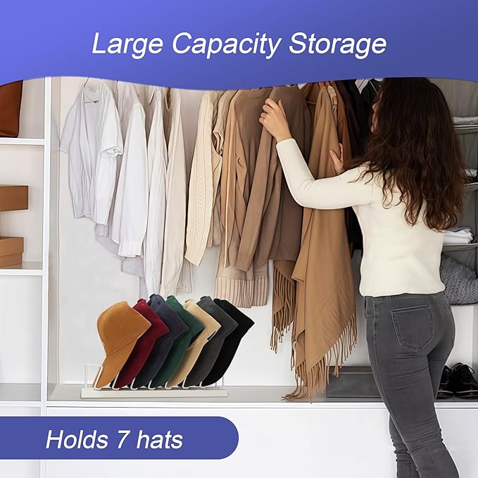 Hat Rack for Metals Baseball Caps | 14-Caps Organizer Stand | Space-Saving Design for Bedroom, Wardrobe, Office | Durable & Rust-Free Hat Holder, White 2 Pack