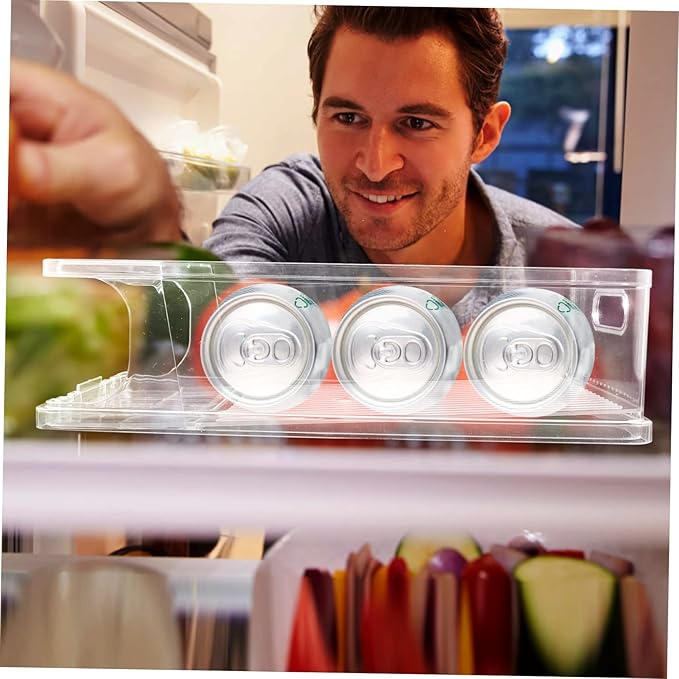 Beverage Can Holder Stackable Rolling Organizer for Fridge Countertop Cabinet Space Saving Transparent Design for Easy Access Practical Refrigerator Can Dispenser